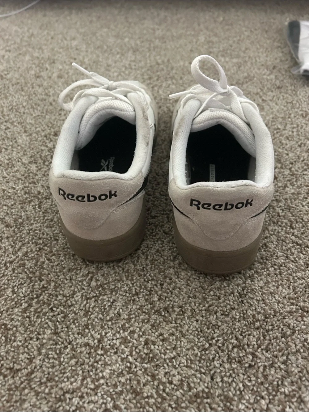 Reebok woman’s White and Beige Suede-Lace Sneakers